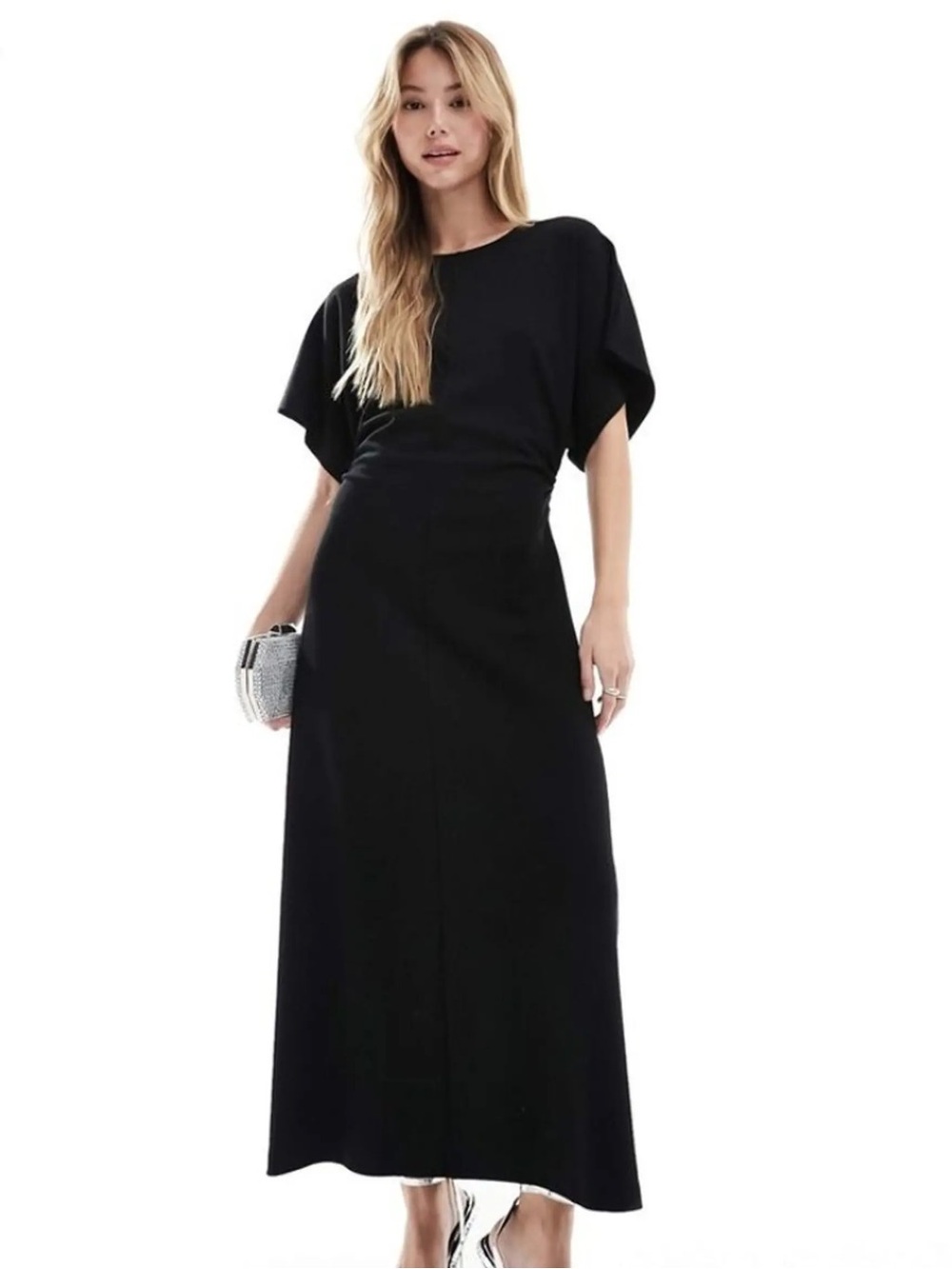 Women’s Black Midi Dress with Dolman Sleeves